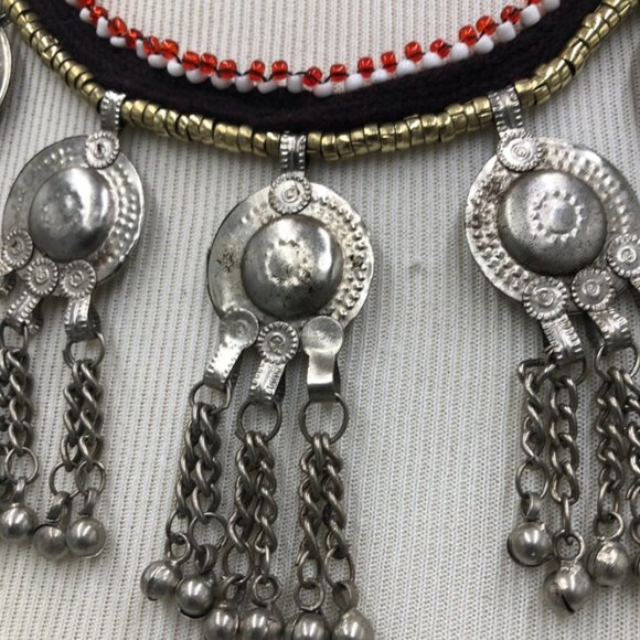 Afghan Kuchi Tribal Choker Necklace With Silver Bells, Handmade Afghan Necklace, - Picture 3 of 10